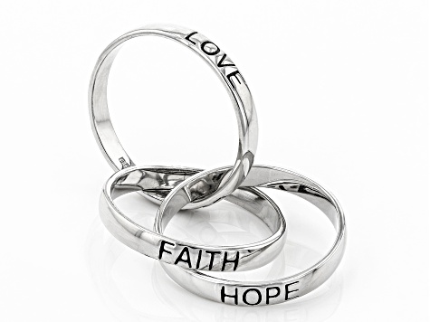 Sterling Silver Triple Rolling Faith, Hope, Love Band Rings