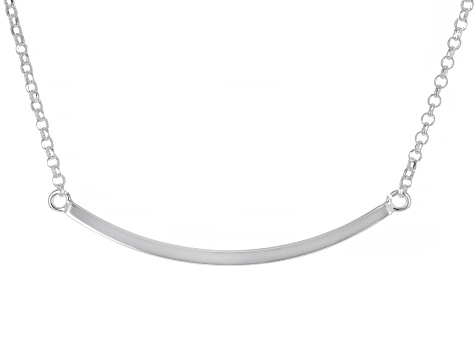 Sterling Silver Rhodium Diamond Cut Cross 18 Rollo Necklace