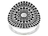 Rhodium Over Sterling Silver Oxidized Geometric Oval Ring