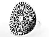 Rhodium Over Sterling Silver Oxidized Geometric Oval Ring