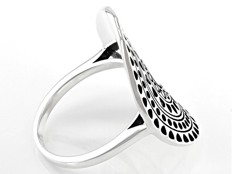 Rhodium Over Sterling Silver Oxidized Geometric Oval Ring