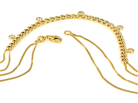 18K Yellow Gold Over Sterling Silver with White Cubic Zirconia Curb Necklace