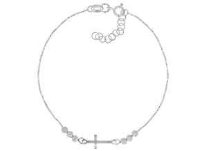 Sterling Silver Diamond-Cut Bead Cross Box Link Bracelet