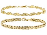 18K Yellow Gold Over Sterling Silver 5MM Singapore and Wheat Link Bracelets Set of 2