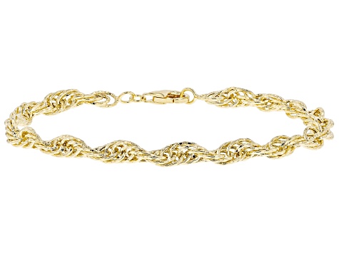 18K Yellow Gold Over Sterling Silver 5MM Singapore and Wheat Link Bracelets Set of 2