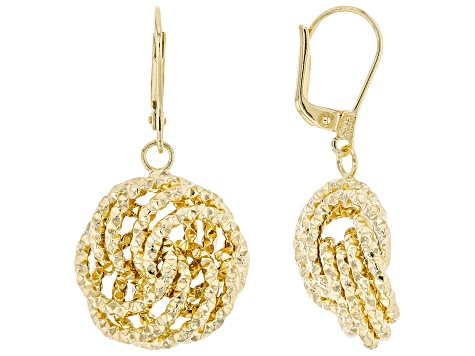 18K Yellow Gold Over Sterling Silver Diamond-Cut Rosetta Link Dangle Earrings