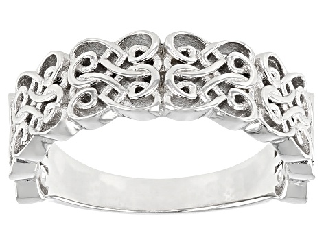 Rhodium Over Sterling Silver Heart Shaped Scroll Design Ring