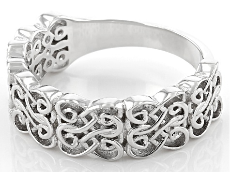 Rhodium Over Sterling Silver Heart Shaped Scroll Design Ring