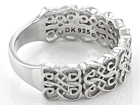Rhodium Over Sterling Silver Heart Shaped Scroll Design Ring
