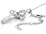 Rhodium Over Sterling Silver Swirl Cross Pendant with Diamond-Cut Singapore Chain