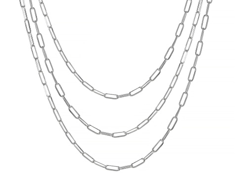 Sterling Silver 2.3MM Set of Three Diamond-Cut Paperclip Chains