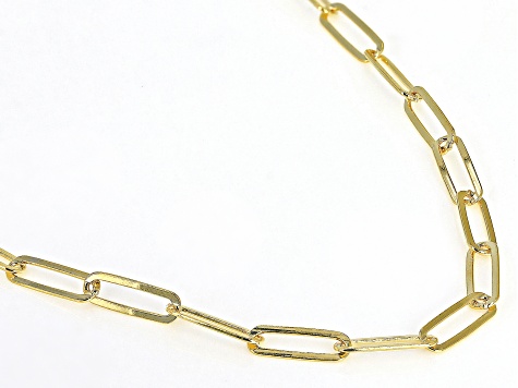 18K Yellow Gold Over Sterling Silver Flat Paperclip 28 Inch Chain