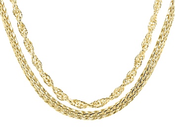 Picture of 18K Yellow Gold Over Sterling Silver 5mm Set of 2 Singapore and Wheat 20-Inch Chains