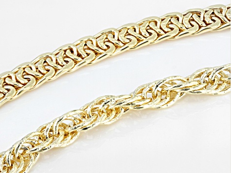 18K Yellow Gold Over Sterling Silver 5mm Set of 2 Singapore and Wheat 20-Inch Chains