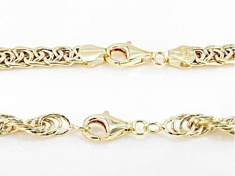 18K Yellow Gold Over Sterling Silver 5mm Set of 2 Singapore and Wheat  20-Inch Chains - AG655