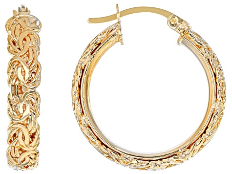 18K Yellow Gold Over Sterling Silver 5x24MM High Polished Byzantine Tube Hoop Earring