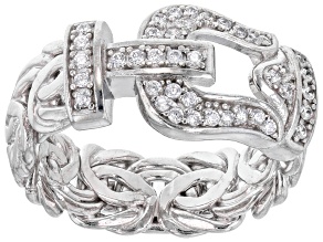 Rhodium Over Sterling Silver with Bella Luce® White Diamond Simulant Buckle Design Byzantine Band
