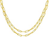 18K Yellow Gold Over Sterling Silver Set of 2 2.1mm Diamond-Cut Paperclip 18 and 20-Inch Chains