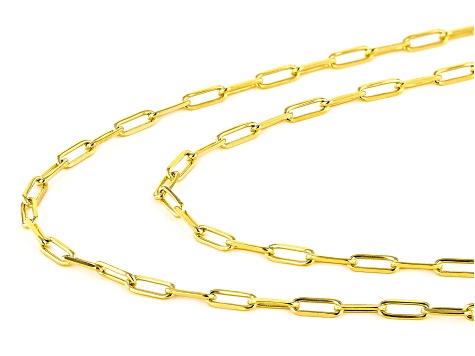 18K Yellow Gold Over Sterling Silver Set of 2 2.1mm Diamond-Cut Paperclip 18 and 20-Inch Chains