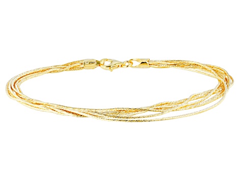 18k Yellow Gold Over Sterling Silver 7 Row Diamond-Cut Snake Link Bracelet