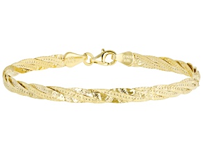 18k Yellow Gold Over Sterling Silver 4 Row Braided Herringbone Link Bracelet