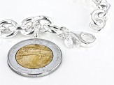 Sterling Silver Rolo Link Bracelet With Lire Coin Charm