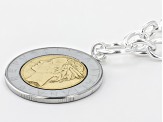 Sterling Silver Rolo Link Necklace With Lire Coin Pendant