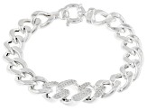 Sterling Silver With Cubic Zirconia 12mm Flattened Curb Link Bracelet