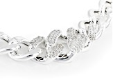 Sterling Silver With Cubic Zirconia 12mm Flattened Curb Link Bracelet