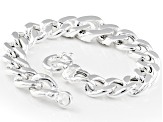 Sterling Silver With Cubic Zirconia 12mm Flattened Curb Link Bracelet