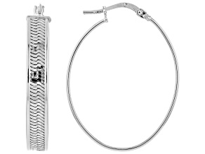 Sterling Silver Diamond-Cut Greek Key Oval Hoop Earrings