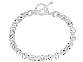 Sterling Silver 8mm Rolo Link Bracelet With Toggle Clasp
