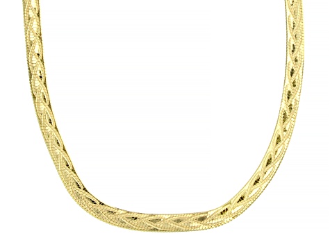 18k Yellow Gold Over Sterling Silver 4.3mm Herringbone With Design Chain Necklace