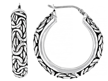 Picture of Oxidized Sterling Silver 6.8mm Byzantine Design Hoop Earrings
