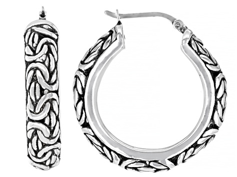 Oxidized Sterling Silver 6.8mm Byzantine Design Hoop Earrings