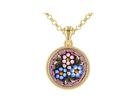18k Yellow Gold Over Sterling Silver Mosaico Pendant With Rolo Chain