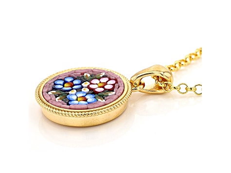 18k Yellow Gold Over Sterling Silver Mosaico Pendant With Rolo Chain
