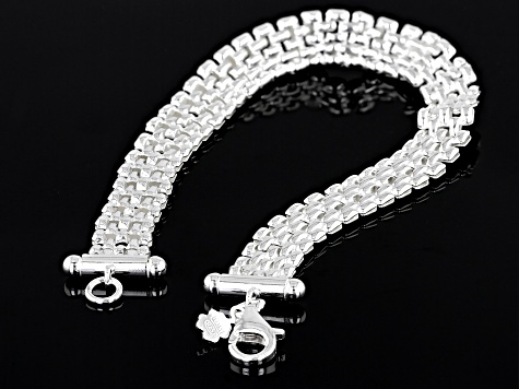 Curb Chain Bracelet in Sterling Silver with Black Diamonds, 11.5mm