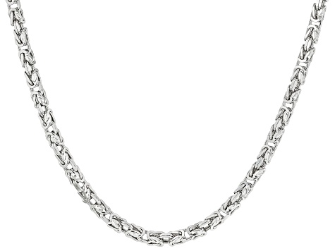 Rhodium Over Sterling Silver Diamond Cut Square Byzantine Link 18 Inch Chain