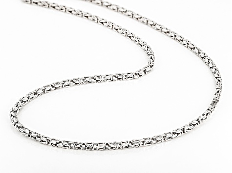 Rhodium Over Sterling Silver Diamond Cut Square Byzantine Link 18 Inch Chain