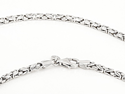 Rhodium Over Sterling Silver Diamond Cut Square Byzantine Link 18 Inch Chain