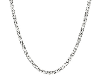 Rhodium Over Sterling Silver Diamond Cut Square Byzantine Link 20 Inch Chain