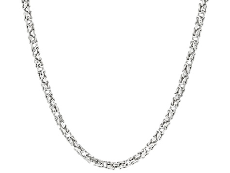 Rhodium Over Sterling Silver Diamond Cut Square Byzantine Link 20 Inch Chain
