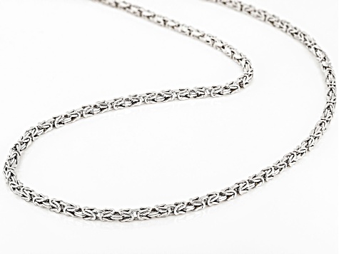 Rhodium Over Sterling Silver Diamond Cut Square Byzantine Link 20 Inch Chain