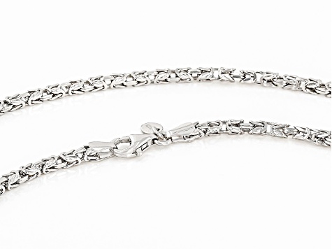 Rhodium Over Sterling Silver Diamond Cut Square Byzantine Link 20 Inch Chain