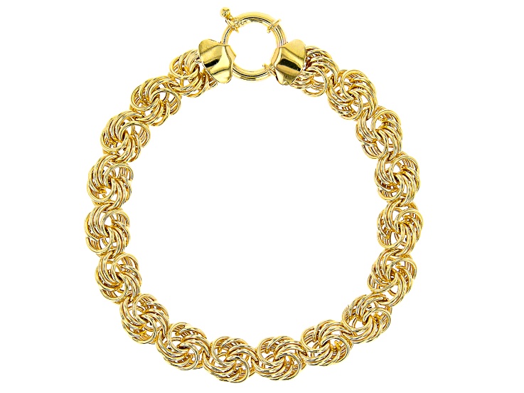 18K Yellow Gold Over Sterling Silver Rosetta Link Bracelet