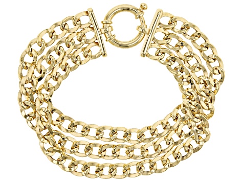 18K Yellow Gold Over Sterling Silver High Polished Three Row Curb Link Bracelet