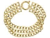 18K Yellow Gold Over Sterling Silver High Polished Three Row Curb Link Bracelet