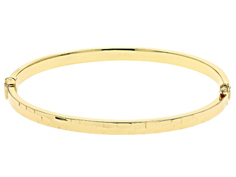 18K Yellow Gold Over Sterling Silver Diamond Cut Hinged Bangle