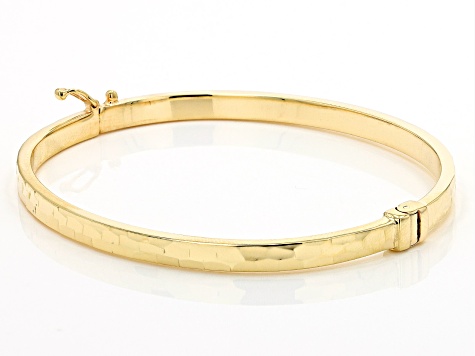 18K Yellow Gold Over Sterling Silver Diamond Cut Hinged Bangle